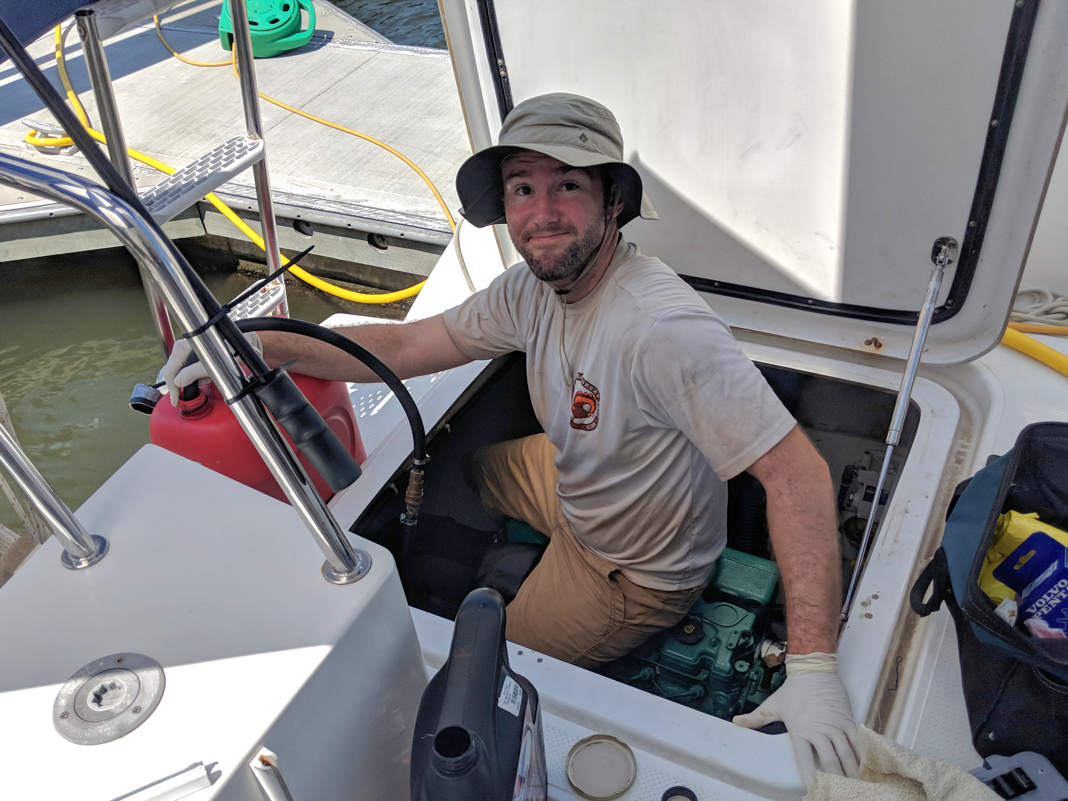 Servicing the Volvo Penta engine on Starry Horizons